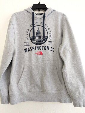 THE NORTH FACE Sweatshirt Men's L Gray Never Stop Washington DC Graphic Hooded